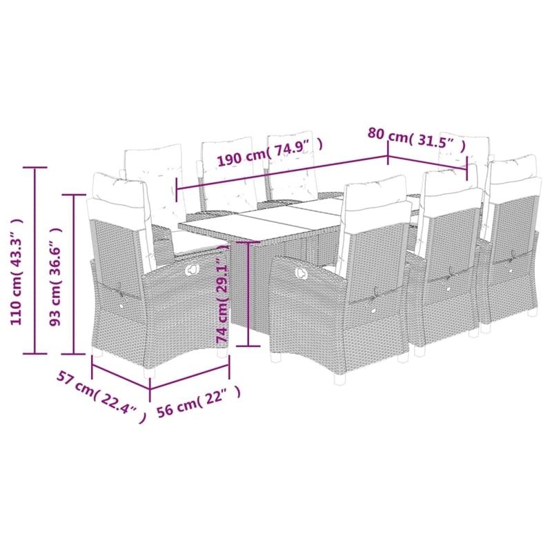 Afuera Living 9 Piece Poly Rattan Garden Dining Set in Beige