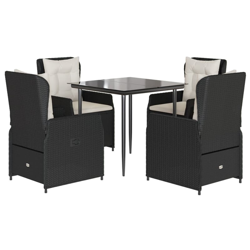 Afuera Living 5 Piece Poly Rattan Garden Dining Set in Black/Cream White