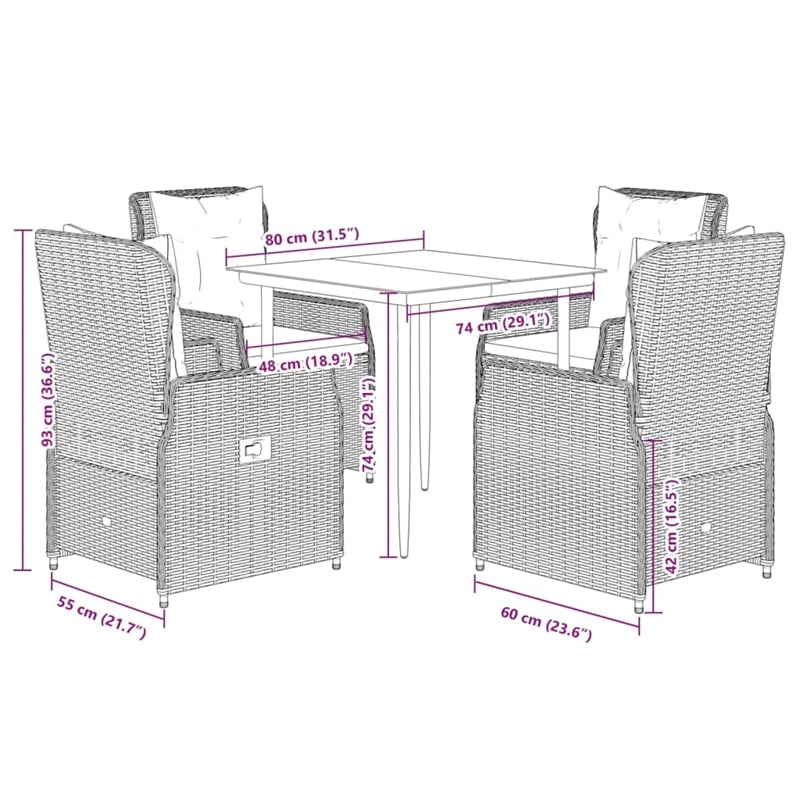 Afuera Living 5 Piece Poly Rattan Garden Dining Set in Black/Cream White