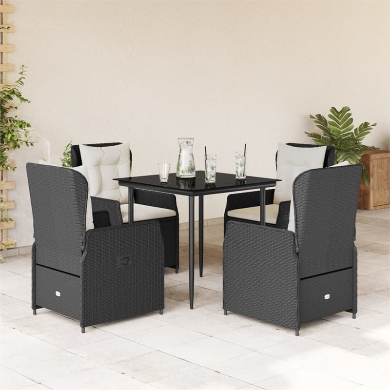 Afuera Living 5 Piece Poly Rattan Garden Dining Set in Black/Cream White