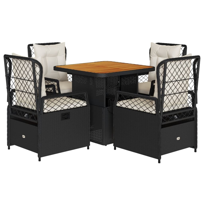 Afuera Living 5 Pc Poly Rattan Garden Dining Set with Cushions in Black & Brown