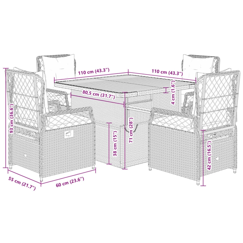 Afuera Living Contemporary 5 Piece Patio Dining Set in Brown