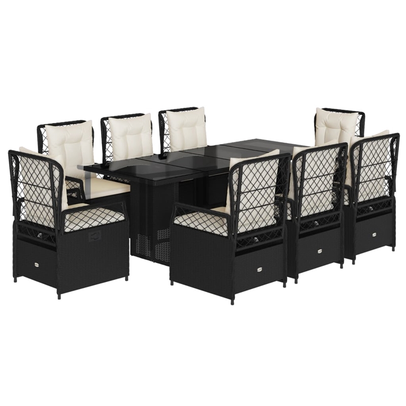 Afuera Living 9 Piece Poly Rattan Garden Dining Set in Black/Cream White