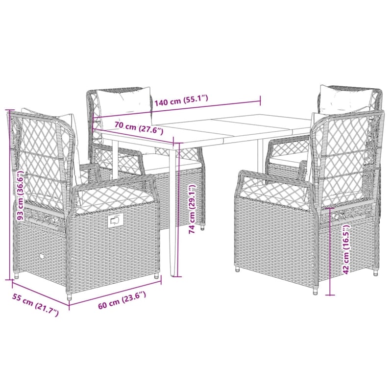 Afuera Living 5 Piece Poly Rattan Garden Dining Set in Black/Cream White