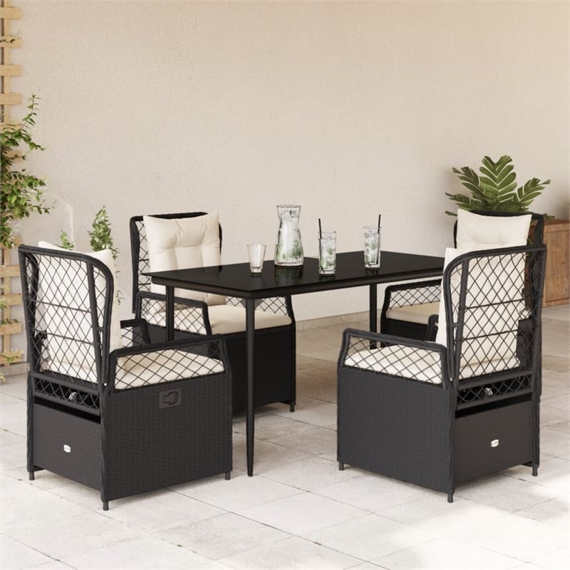 Afuera Living 5 Piece Poly Rattan Garden Dining Set in Black/Cream White