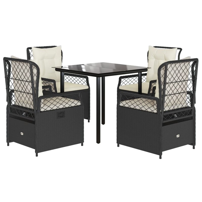 Afuera Living 5 Piece Poly Rattan Garden Dining Set in Black/Cream White