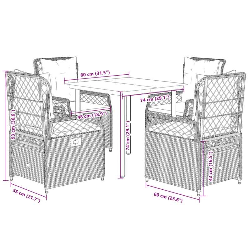 Afuera Living 5 Piece Poly Rattan Garden Dining Set in Black/Cream White