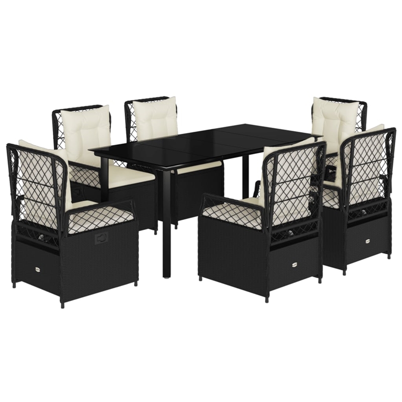 Afuera Living 7 Piece Rattan Garden Dining Set in Black/Cream White