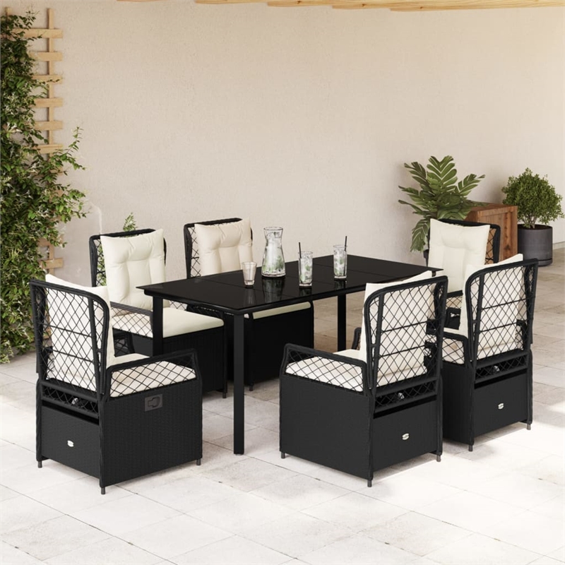 Afuera Living 7 Piece Rattan Garden Dining Set in Black/Cream White