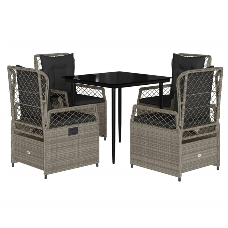 Afuera Living Contemporary 5 Piece Poly Rattan Patio Dining Set in Black