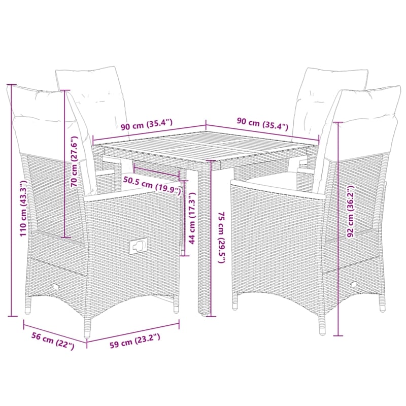 Afuera Living 5 Piece Rattan Garden Dining Set in Black/Cream White