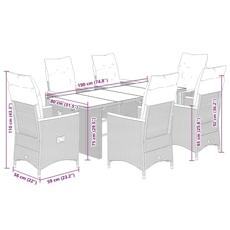 Afuera Living Contemporary 7 Piece Rattan Garden Dining Set in Black