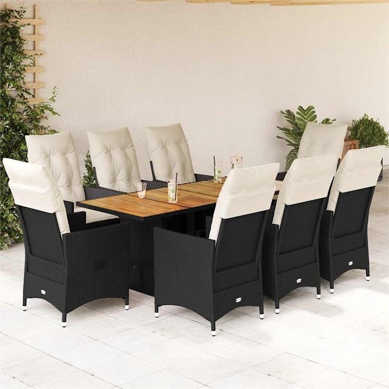 Afuera Living 9 Piece Poly Rattan Garden Dining Set in Black/Cream White