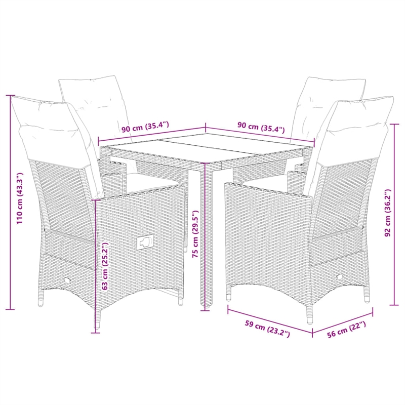 Afuera Living 5 Piece Poly Rattan Garden Dining Set in Black/Cream White