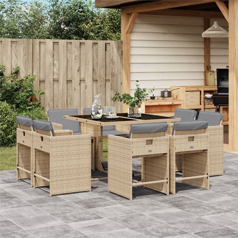 Afuera Living 9 Piece Poly Rattan Foldable Patio Dining Set in Beige