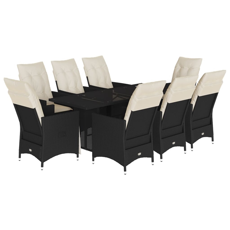 Afuera Living 9 Piece Rattan Garden Dining Set in Black/Cream White