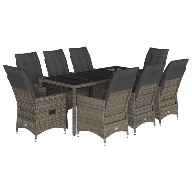 Afuera Living 9 Piece Powder-Coated Steel Garden Dining Set in Gray
