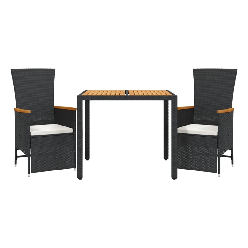 Afuera Living 3 Pc Poly Rattan Garden Dining Set with Cushions in Black & Brown