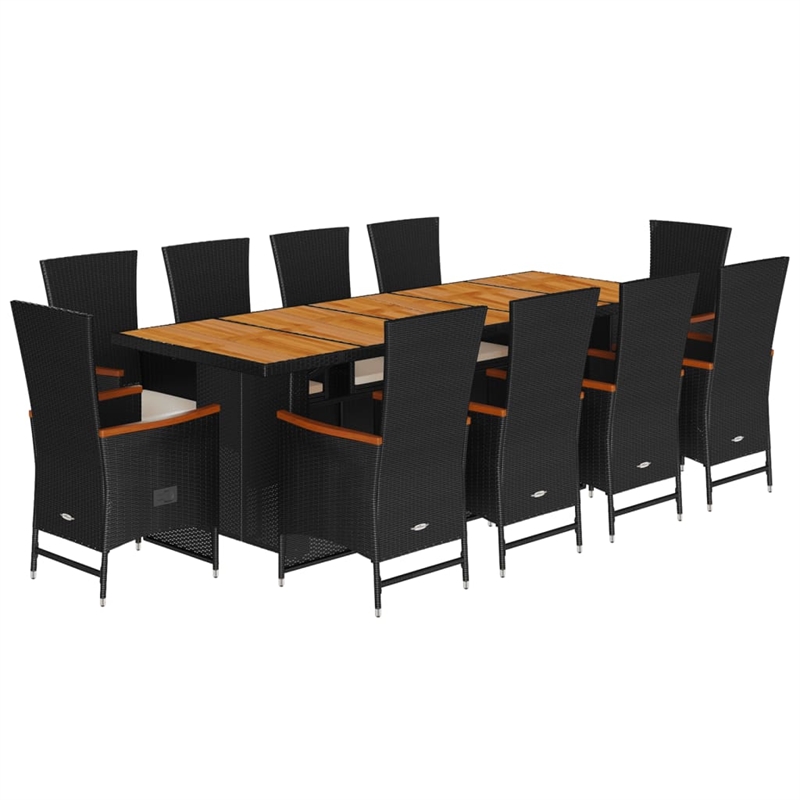 Afuera Living 11 Piece Poly Rattan Garden Dining Set in Black/Cream White