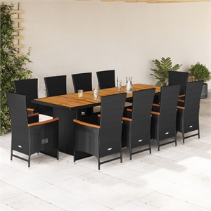 Afuera Living 11 Piece Poly Rattan Garden Dining Set in Black/Cream White