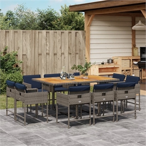 Afuera Living Contemporary 11 Piece Poly Rattan Patio Dining Set in Gray