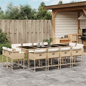 Afuera Living Contemporary 13 Piece Rattan Patio Dining Set in Beige
