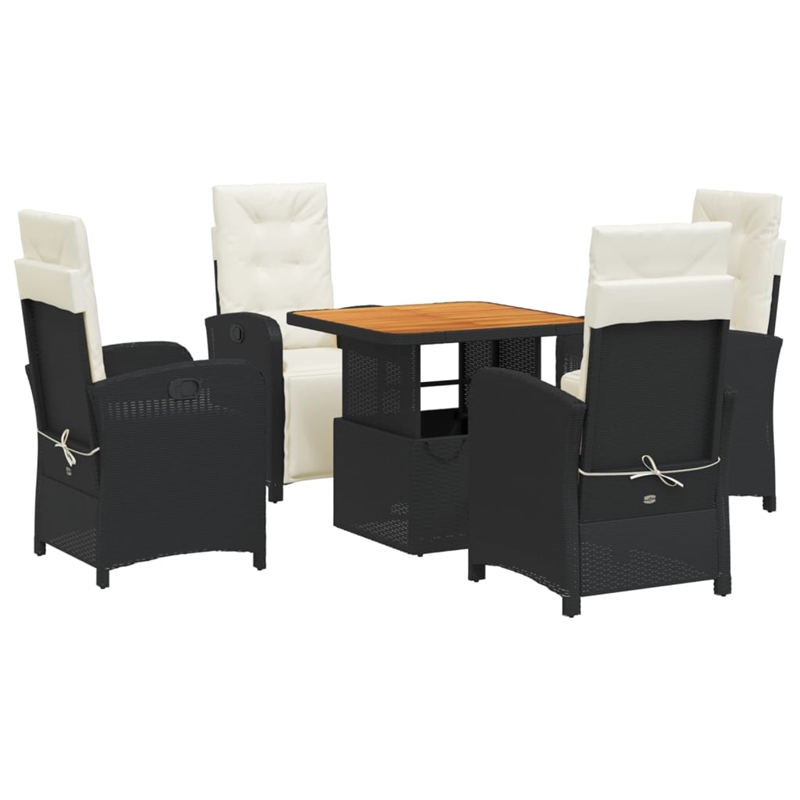 Afuera Living 5 Pc Poly Rattan Garden Dining Set with Cushions in Black & Brown