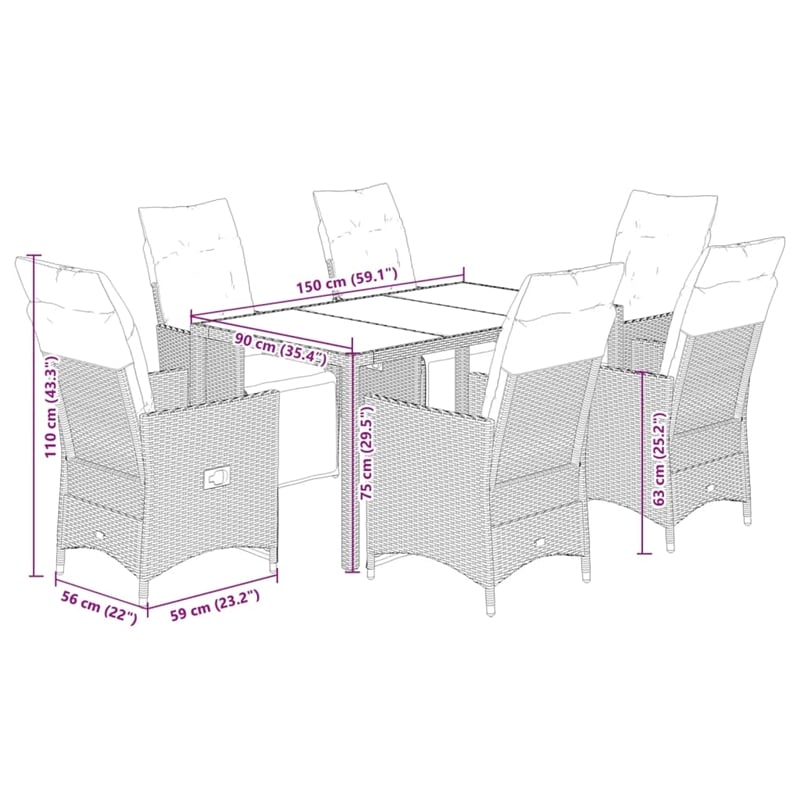 Afuera Living Contemporary Poly Rattan Garden Dining Set in Black