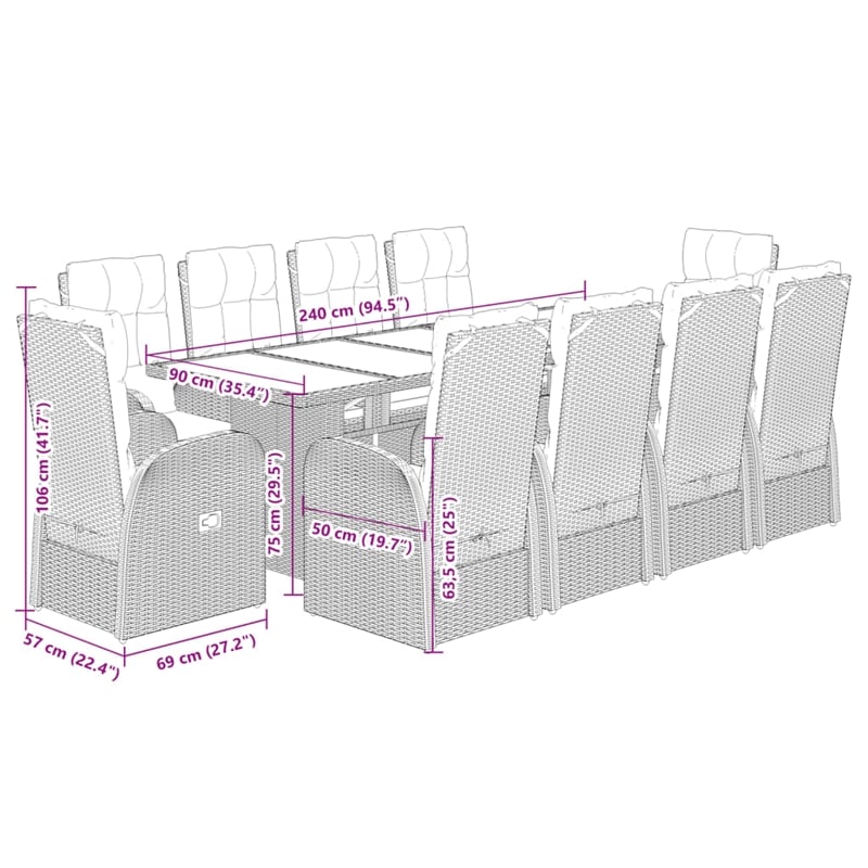 Afuera Living Contemporary 11 Piece Rattan Garden Dining Set in Black