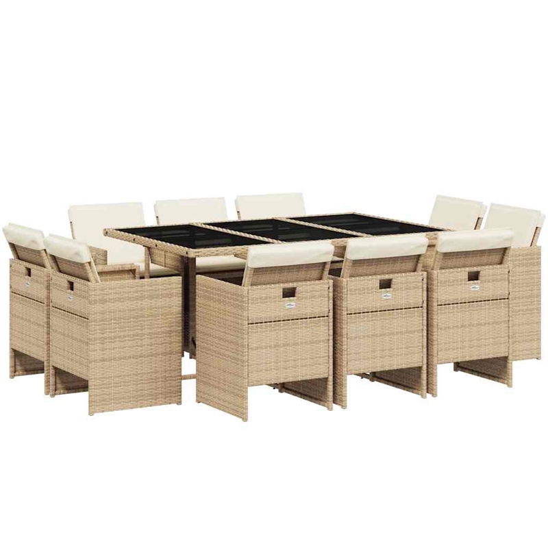 Afuera Living 10 Piece Poly Rattan Patio Dining Set with Cushions in Beige/Black