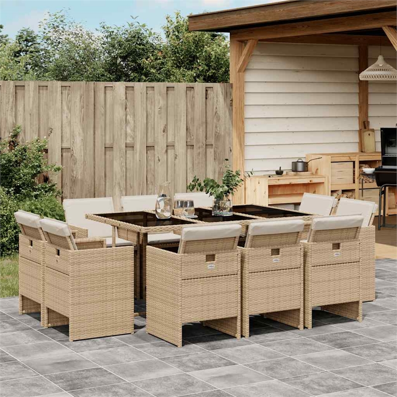 Afuera Living 10 Piece Poly Rattan Patio Dining Set with Cushions in Beige/Black