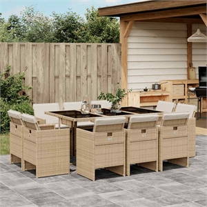 Afuera Living 10 Piece Poly Rattan Patio Dining Set with Cushions in Beige/Black