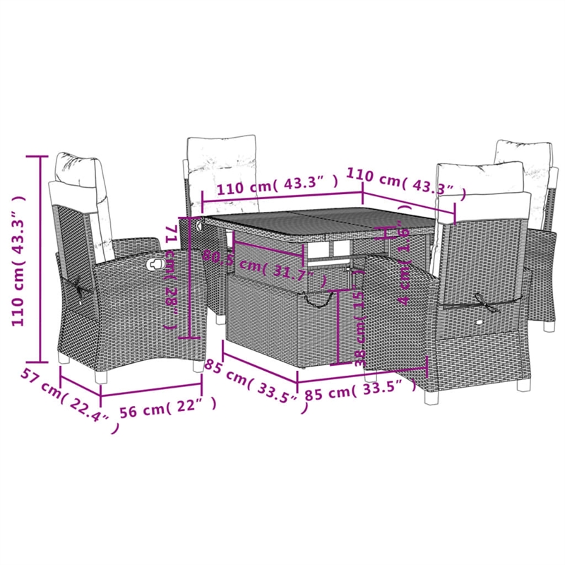 Afuera Living Contemporary 5 Piece Garden Dining Set in Gray