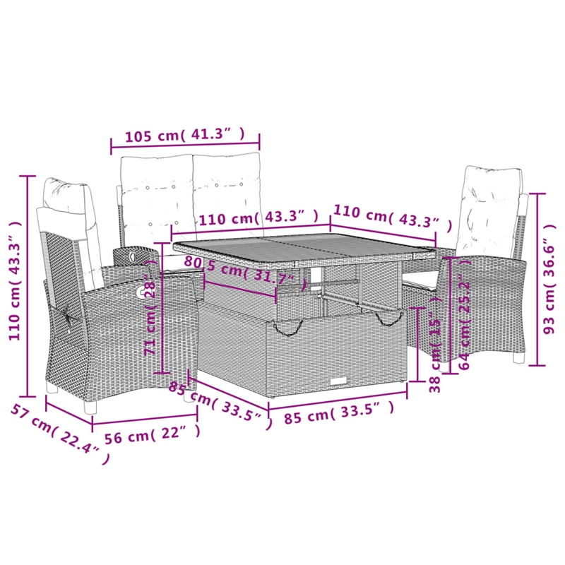 Afuera Living Contemporary 4 Piece Garden Dining Set in Gray