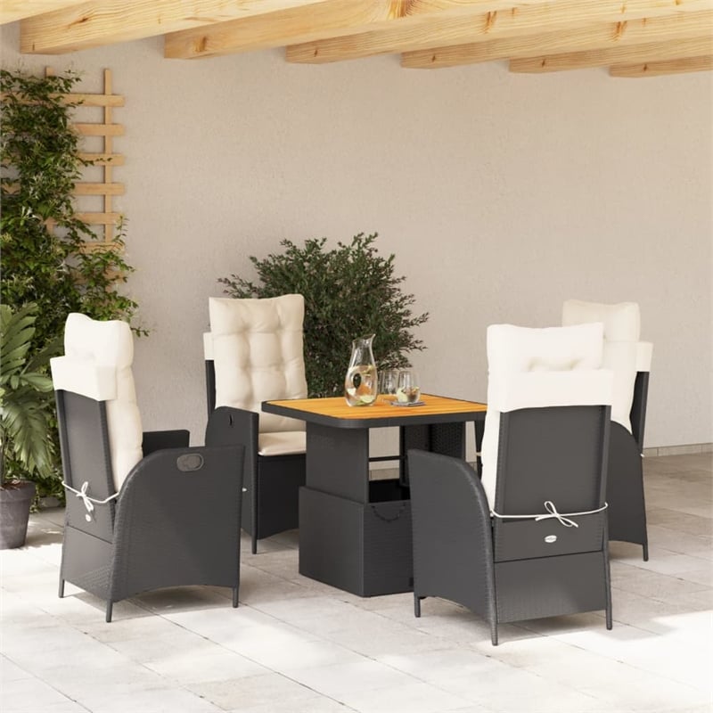 Afuera Living 5 Piece Poly Rattan Garden Dining Set in Black and Brown