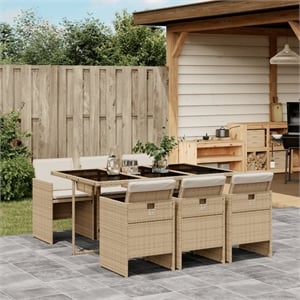 Afuera Living 7 Piece Rattan Patio Dining Set in Beige/Cream White