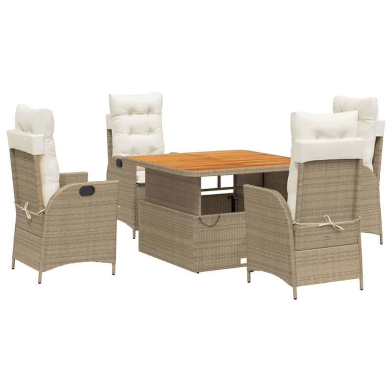 Afuera Living 5 Piece Rattan Garden Dining Set in Beige/Cream White