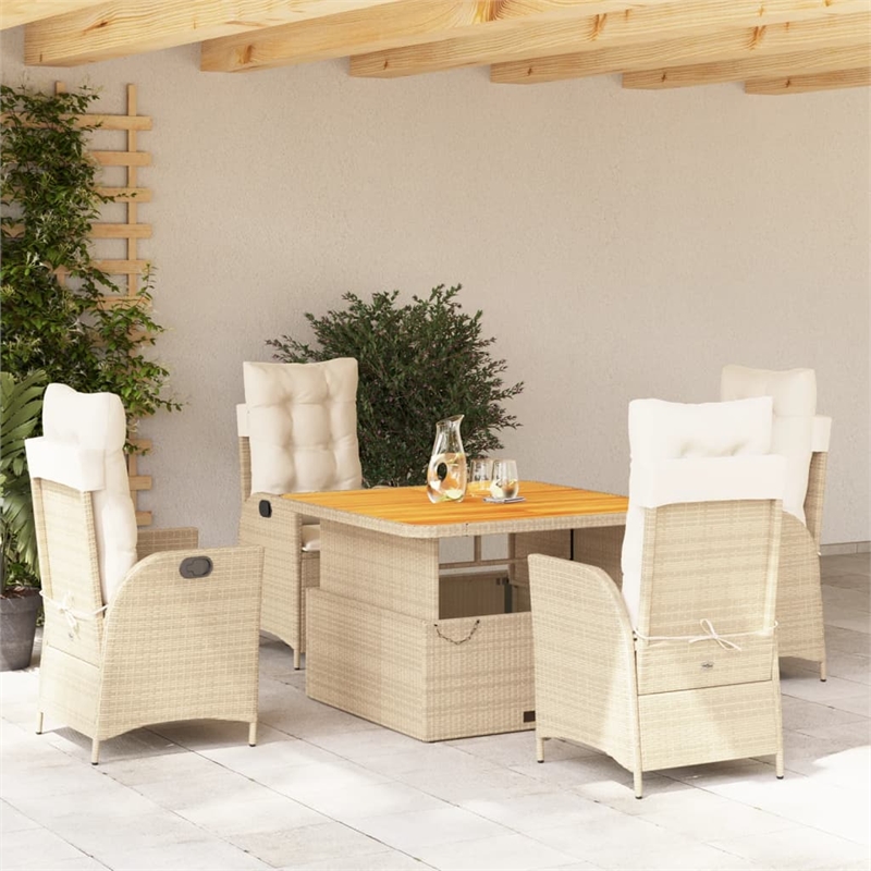 Afuera Living 5 Piece Rattan Garden Dining Set in Beige/Cream White