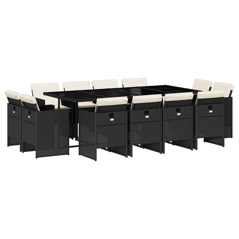 Afuera Living 13 Piece Rattan Patio Dining Set in Black/Cream White