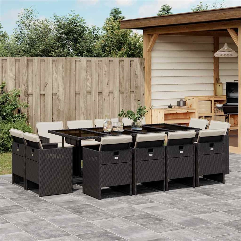 Afuera Living 13 Piece Rattan Patio Dining Set in Black/Cream White