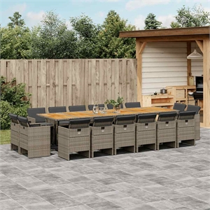 Afuera Living Contemporary 17 Piece Poly Rattan Patio Dining Set in Gray