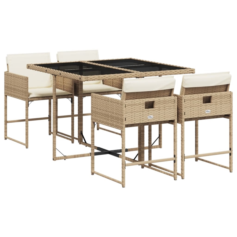 Afuera Living 5 Piece Poly Rattan Garden Dining Set in Black/Cream White