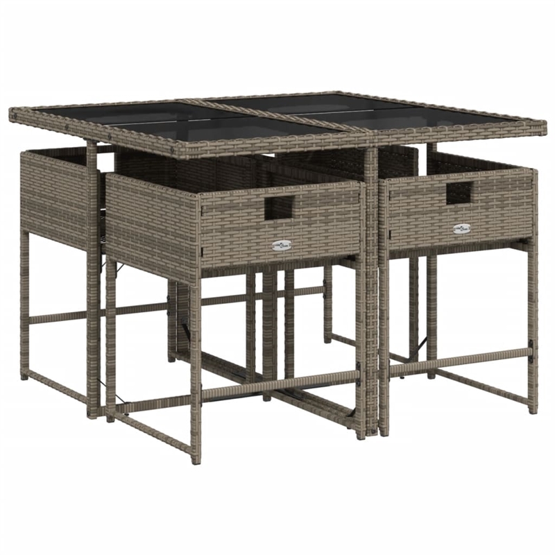 Afuera Living Contemporary Rattan Foldable Garden Dining Set in Gray