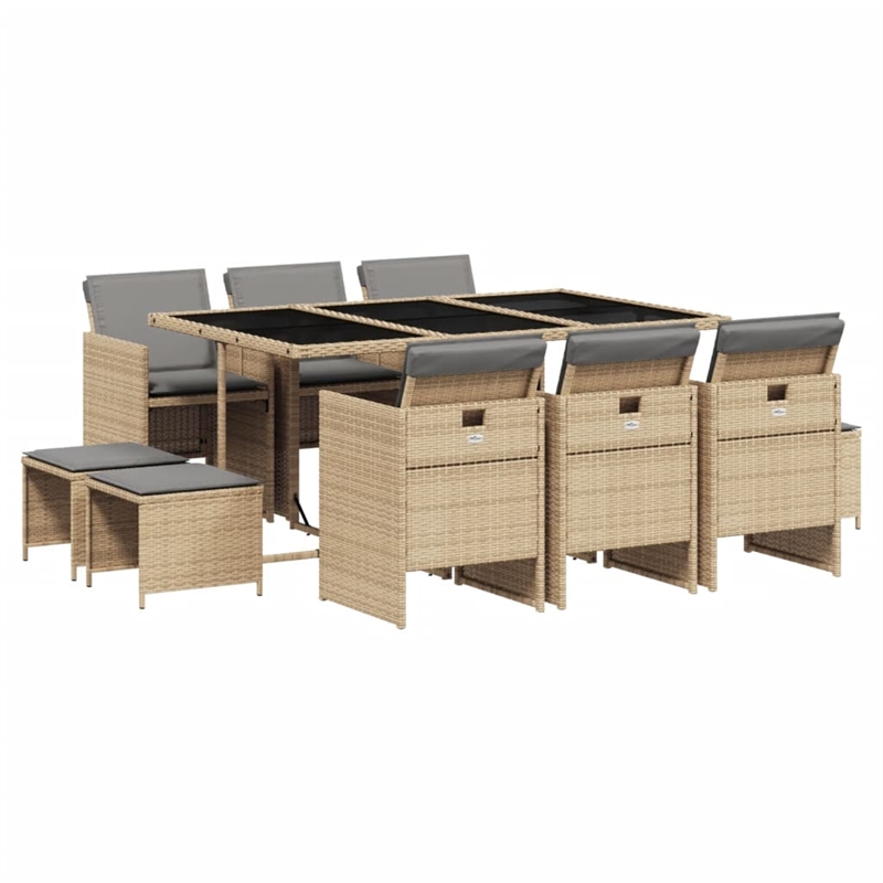Afuera Living 11 Piece Poly Rattan Garden Dining Set in Beige/Black