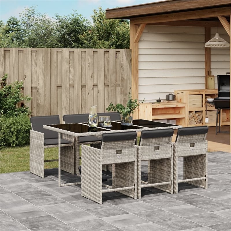 Afuera Living Contemporary 7 Piece Rattan Patio Dining Set in Anthracite