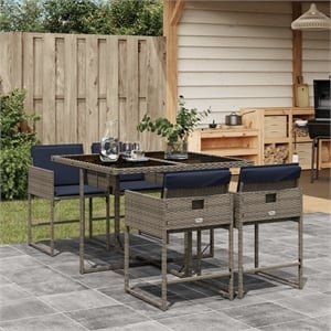 Afuera Living Contemporary 5 Piece Poly Rattan Patio Dining Set in Gray