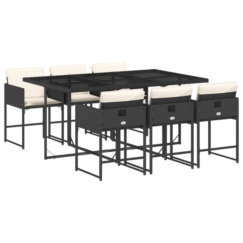 Afuera Living 7 Piece Poly Rattan Garden Dining Set in Black/Cream White