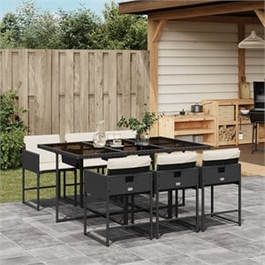 Afuera Living 7 Piece Poly Rattan Garden Dining Set in Black/Cream White