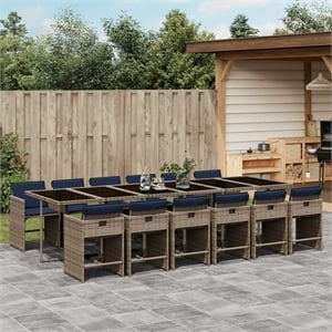 Afuera Living Contemporary 13 Piece Poly Rattan Patio Dining Set in Gray