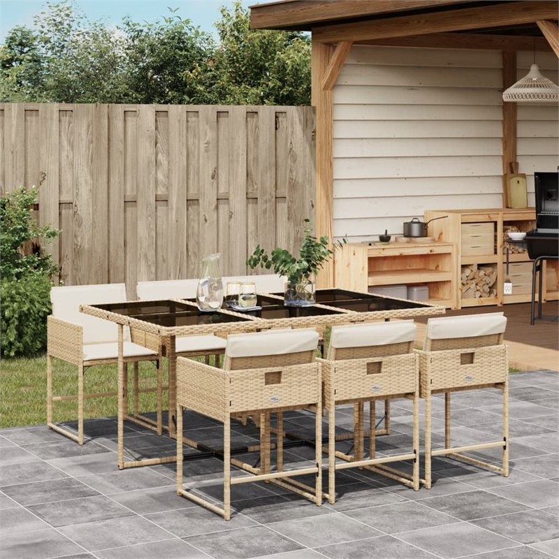 Afuera Living 7 Piece Poly Rattan Garden Dining Set in Black/Cream White
